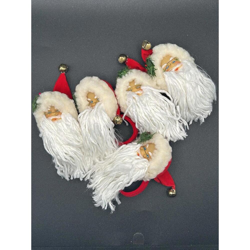 Rare Vintage Christmas 5 Santa Head Napkin Rings 4.2"tall made in Taiwan